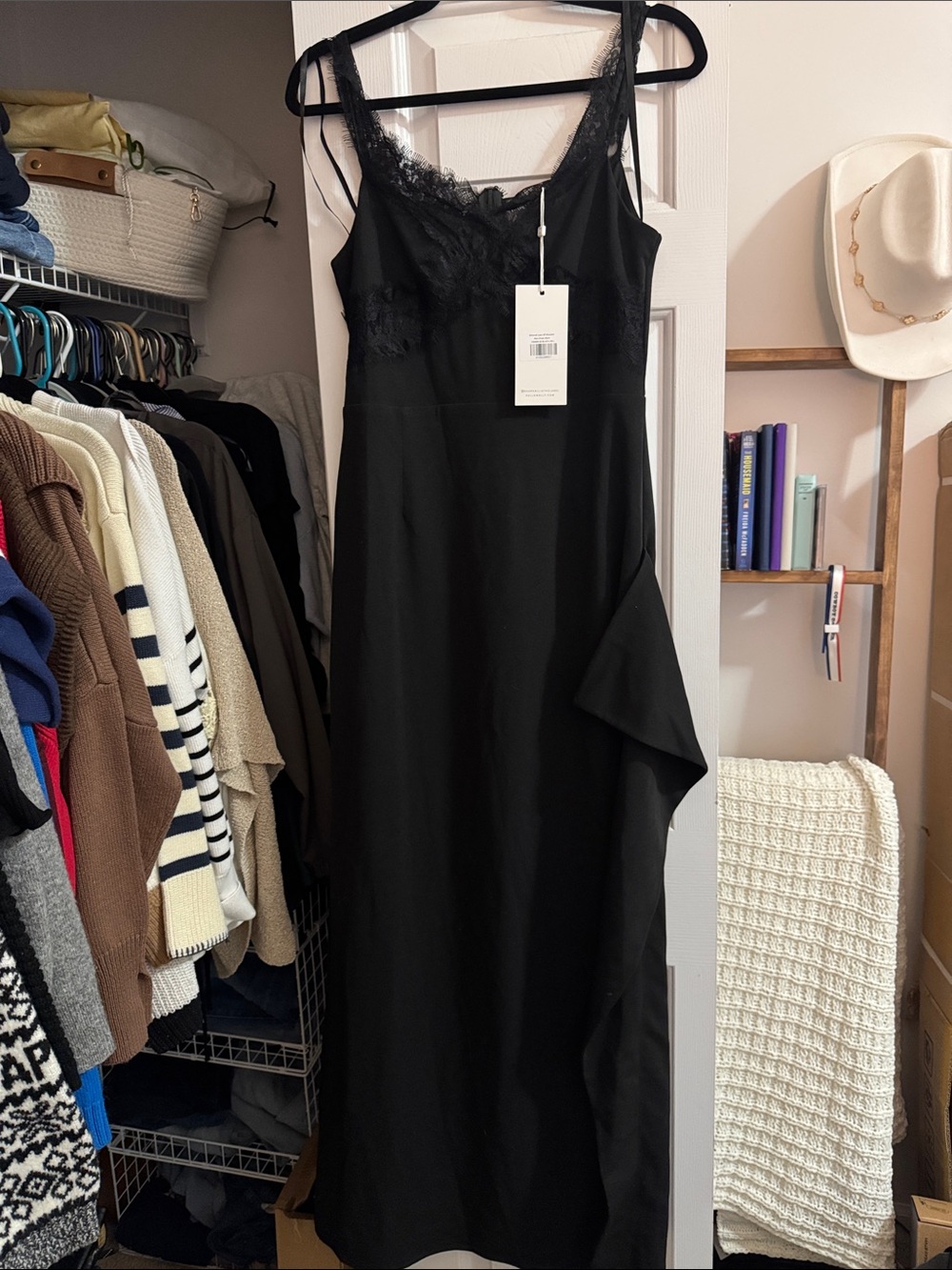 Hello Molly Black Lace-Trim Maxi Dress